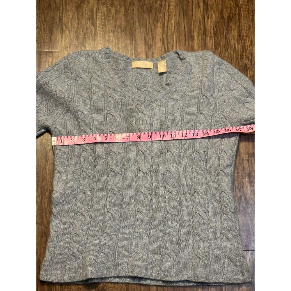 Cabincore Grey V neck womens wool cashmere angora blend‎ sweater sz p med preppy - Picture 8 of 8